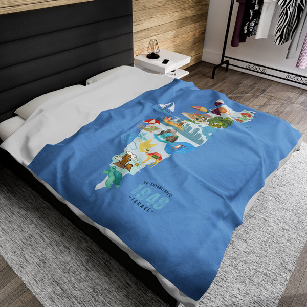 Israel Map Velveteen Plush Blanket (Blue)