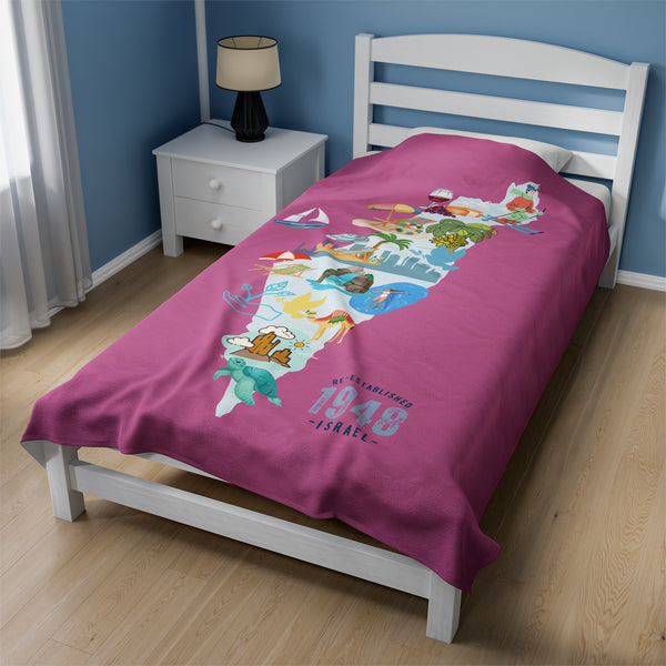 Israel Map Velveteen Plush Blanket (Pink)